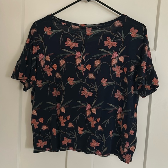 Loft Floral Ruffle Sleeve Linen Tee - Picture 5 of 5